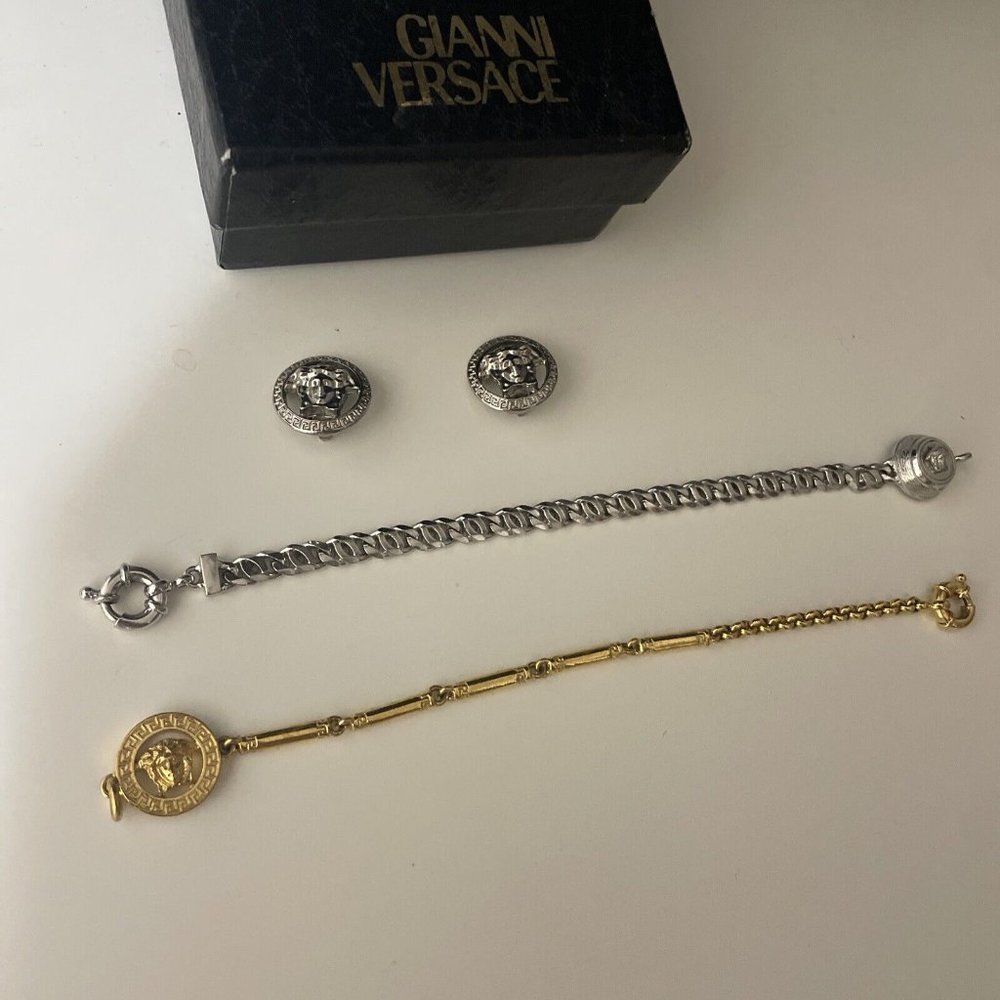 Gianni Versace Lot Of 2 Bracelets Clip On Earrings Vintage Rare 90s